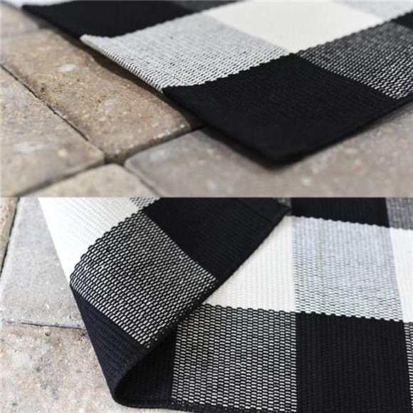 Cotton Buffalo Plaid Rug 27.5 x 43 Inches Black and White Check Rugs Hand-Woven - Picture 6 of 6